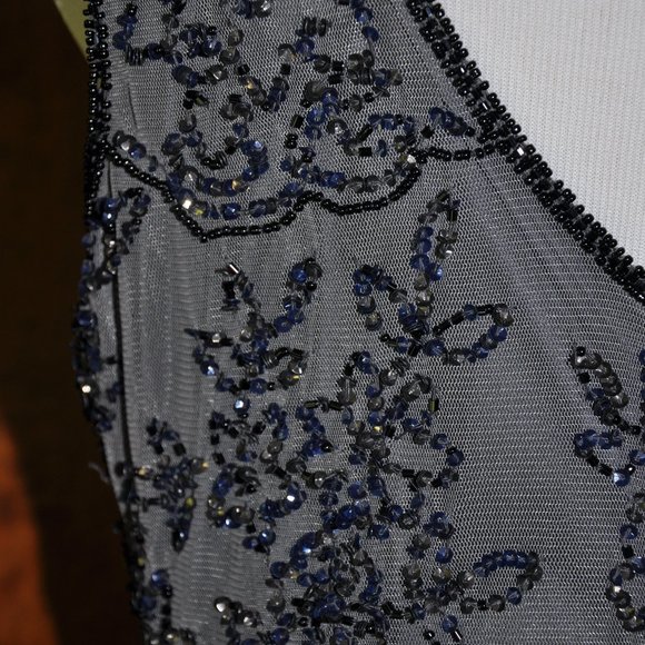 Pissaro Nights Gray/Black Sleeveless Sapphire Sequin Beaded Gatsby Flapper Gown - Picture 8 of 10
